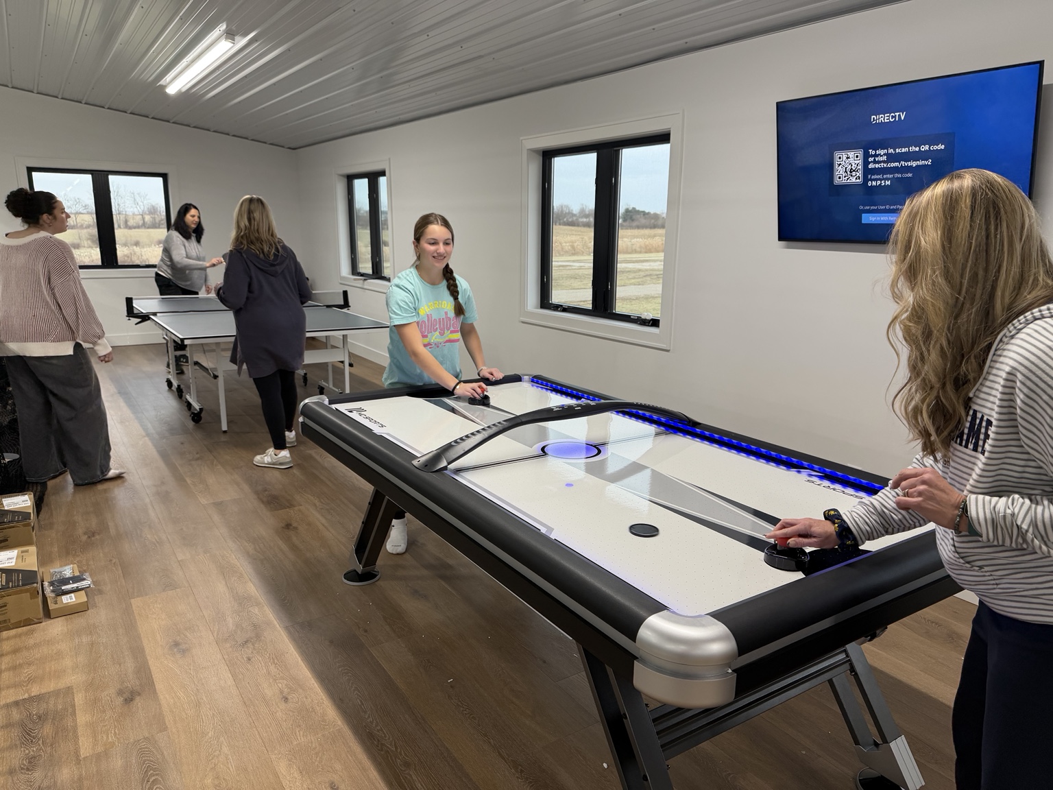 Upstairs game loft with foosball, air hockey and ping pong